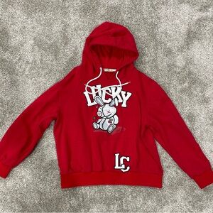 Lucky Charm Red Hoodie with Graphic Bunny